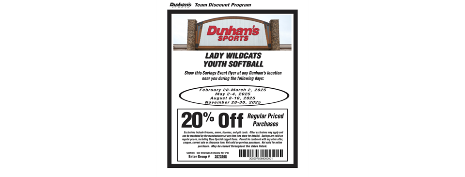 20% off Dunham's Sporting Goods 
